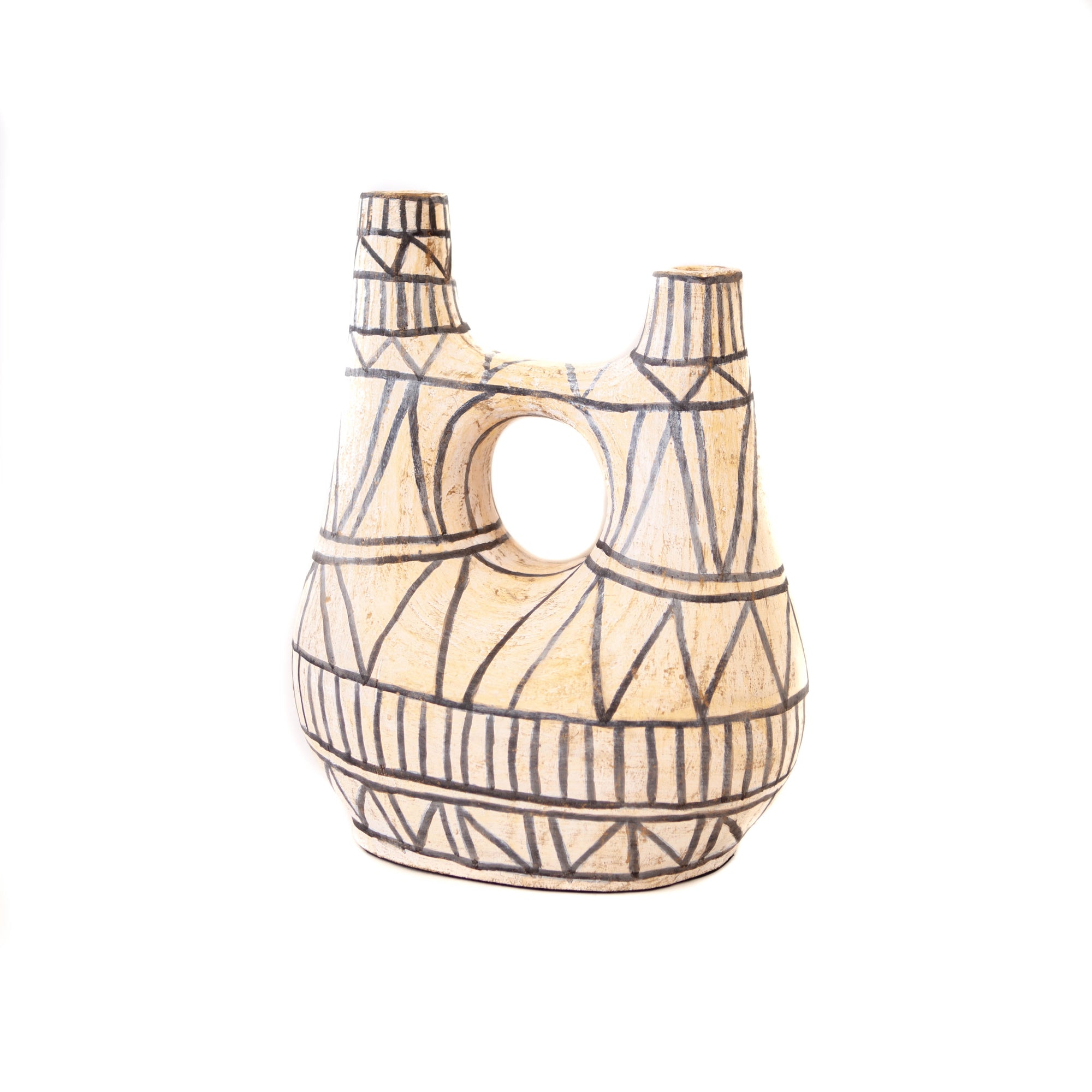 Hand-Painted Natural Vase with Black Lines