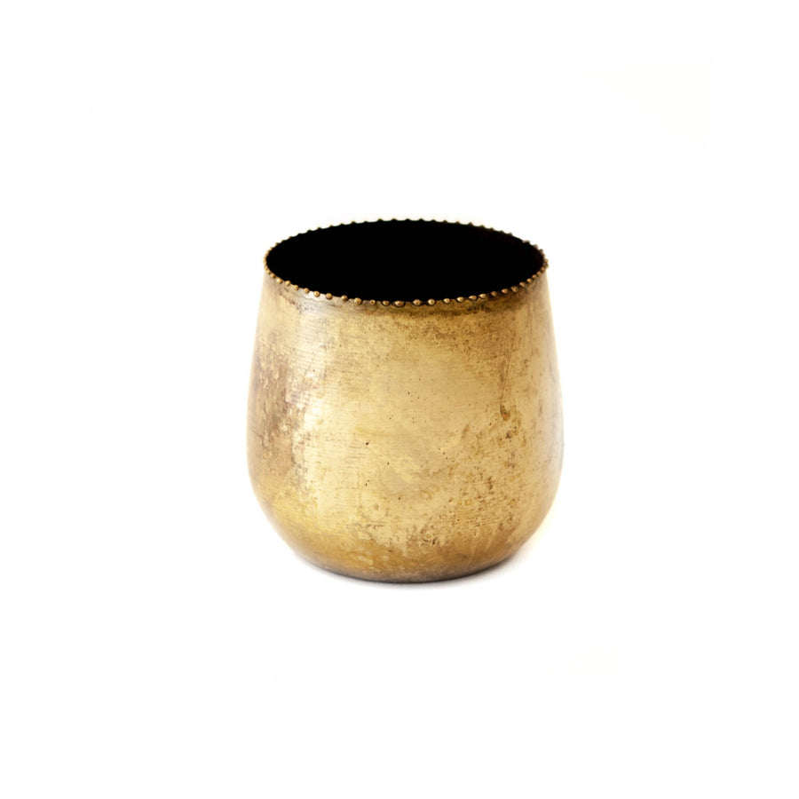 Large Metal Brass Vase with Textured Dots
