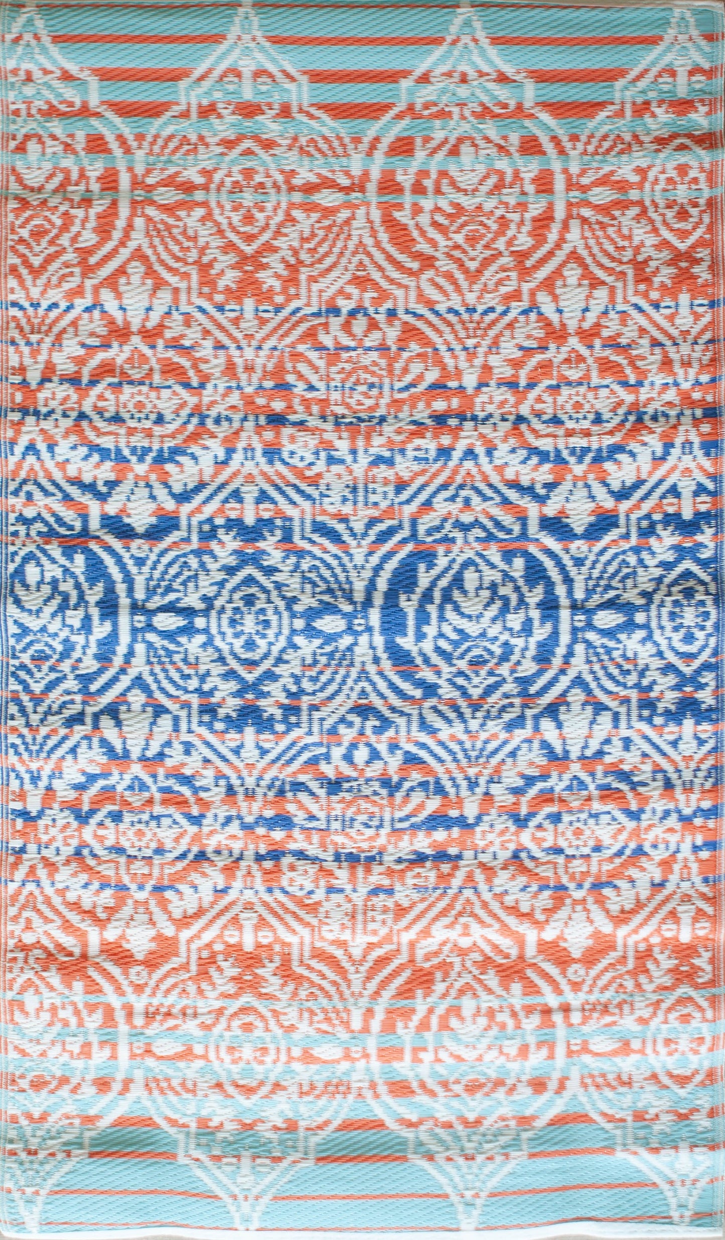 Teal, White & Orange Pattern Rug