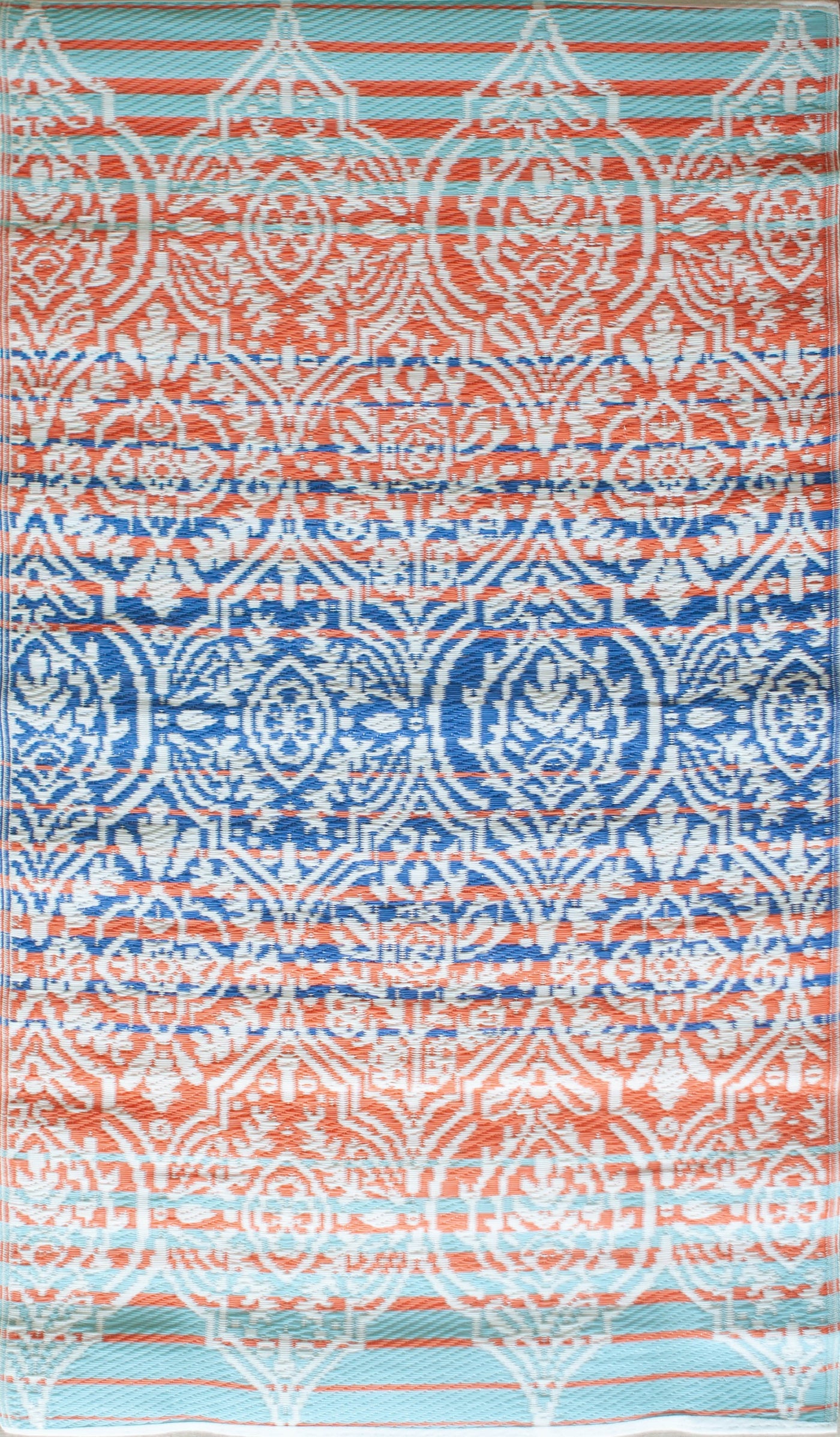 Teal, White & Orange Pattern Rug