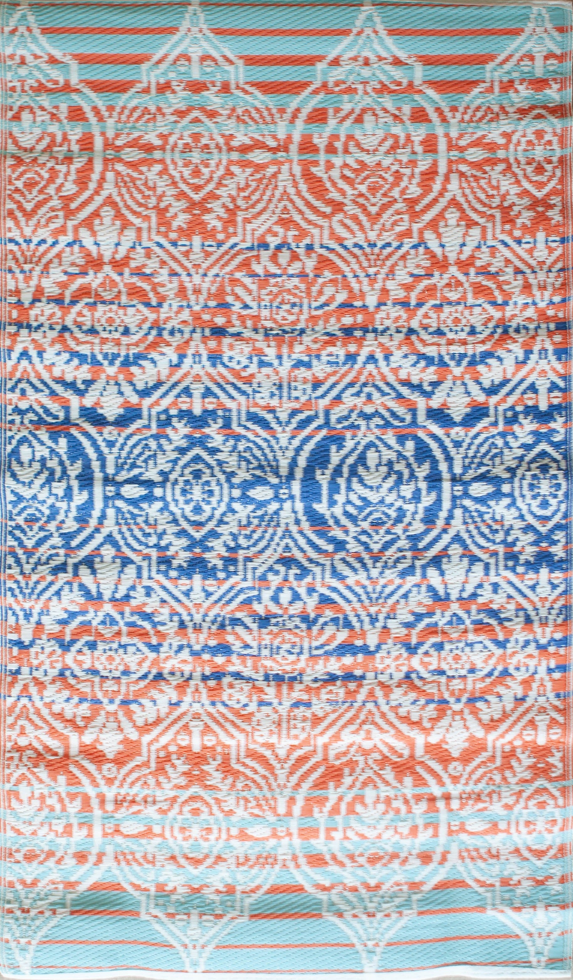 Teal, White & Orange Pattern Rug