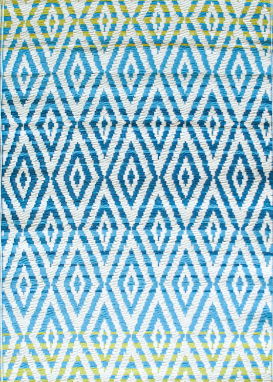 Blue, Green & White Diamond Pattern Rug