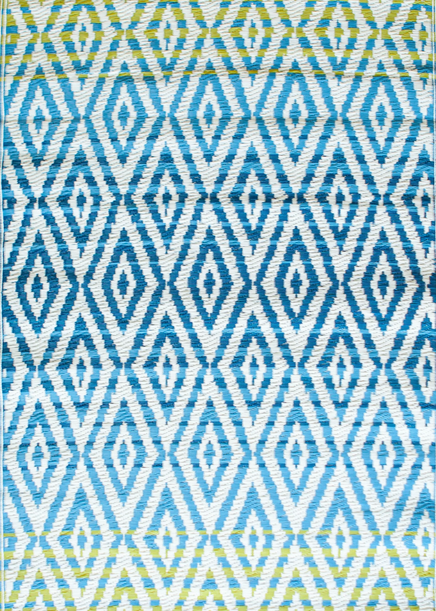 Blue, Green & White Diamond Pattern Rug