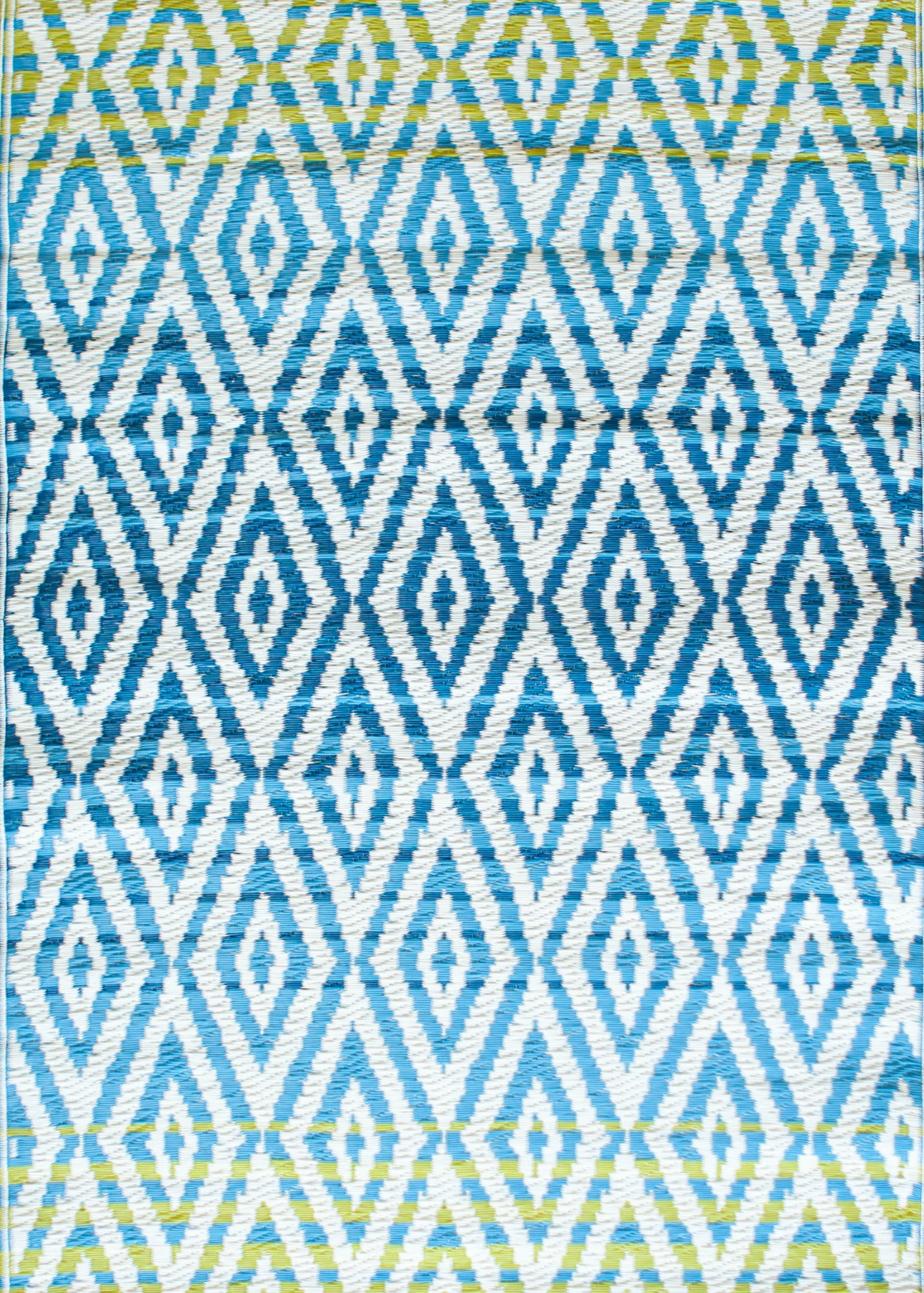 Blue, Green & White Diamond Pattern Rug