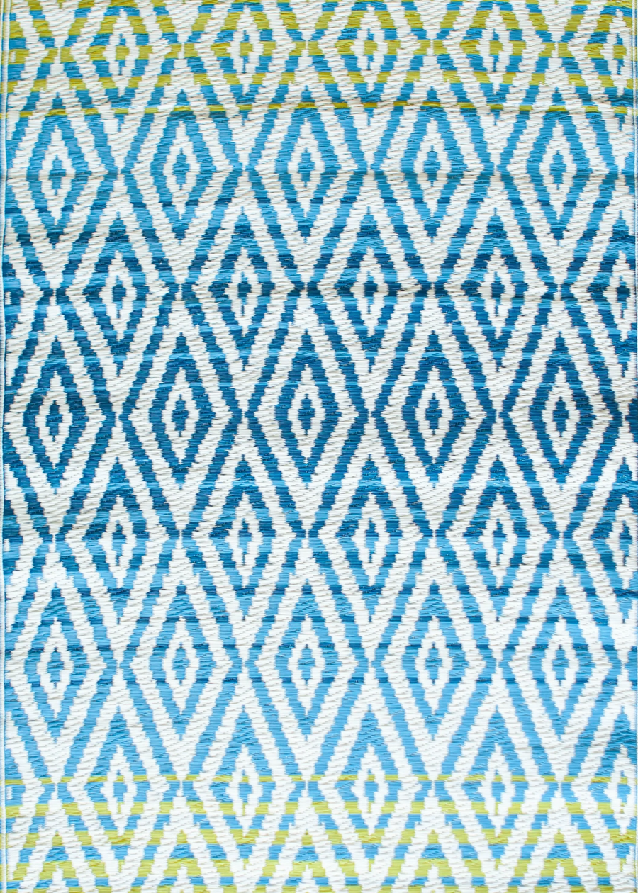 Blue, Green & White Diamond Pattern Rug