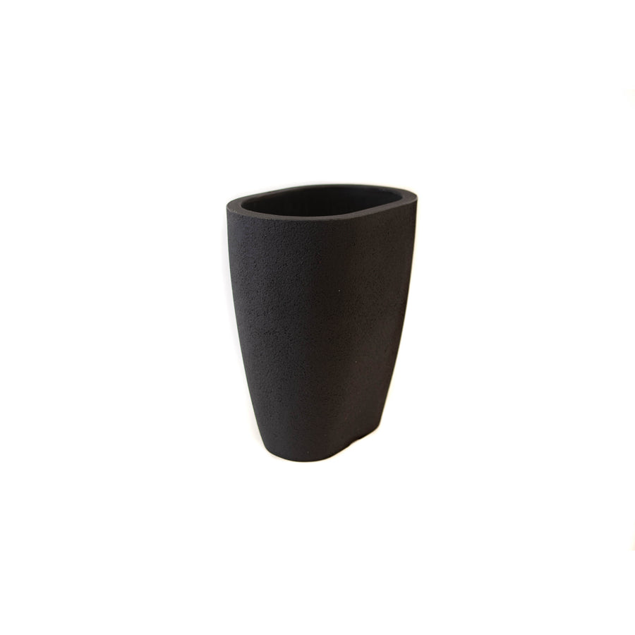 Tall Oval Textured Black Vase