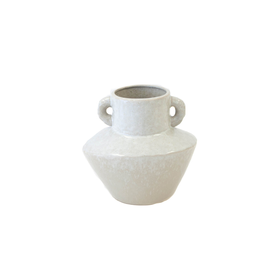 Stoneware Taupe & White Glaze w/ Handles Vase