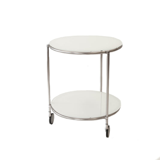 Bar cart - White Round Glass w/ Chrome Accents