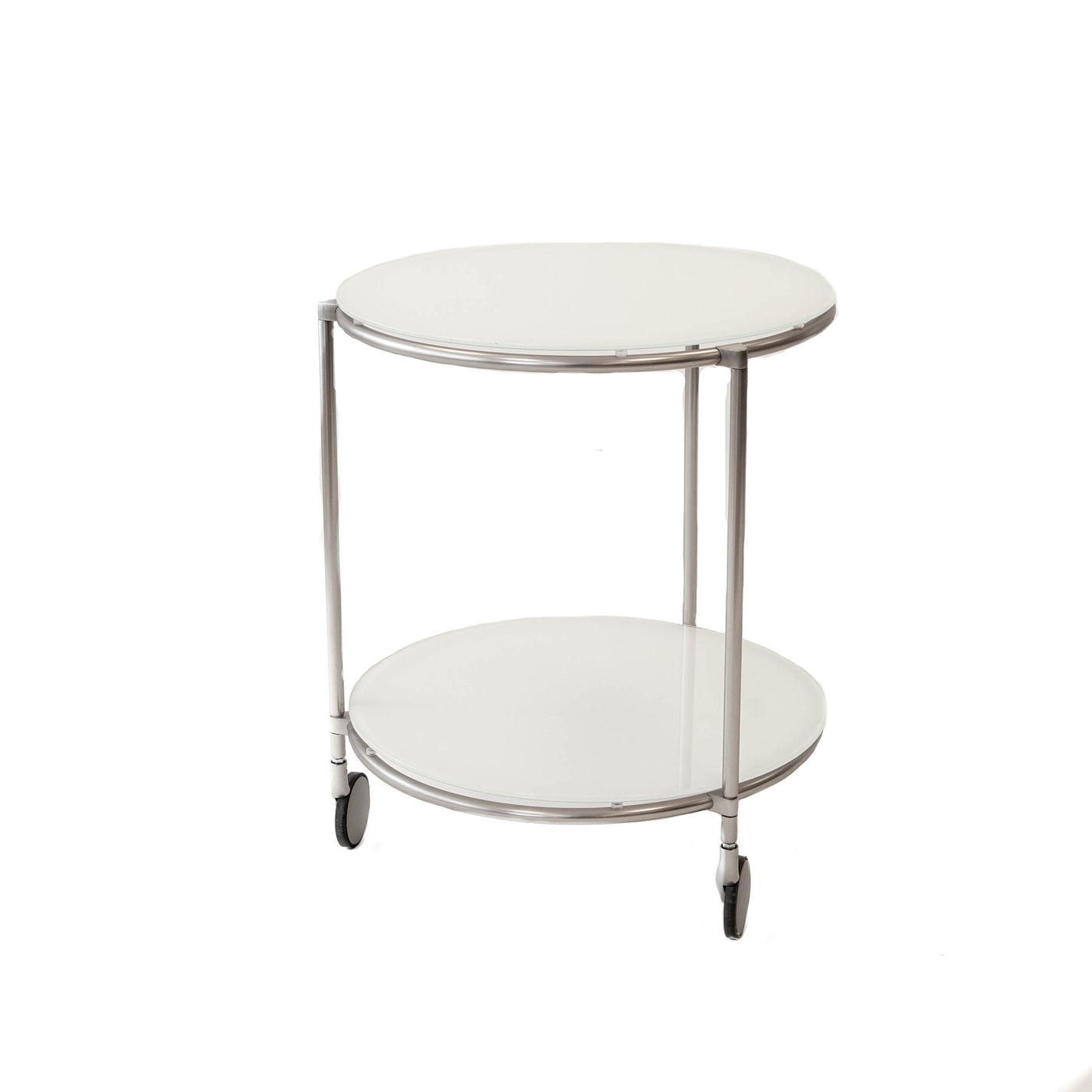 Bar cart - White Round Glass w/ Chrome Accents