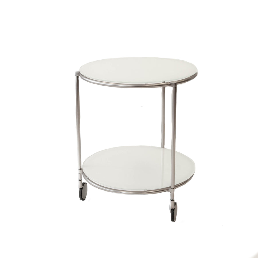 Bar cart - White Round Glass w/ Chrome Accents
