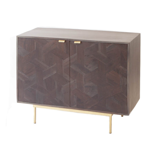 Cabinet - Dark Brown Wood w/ Brass Accents - 39"
