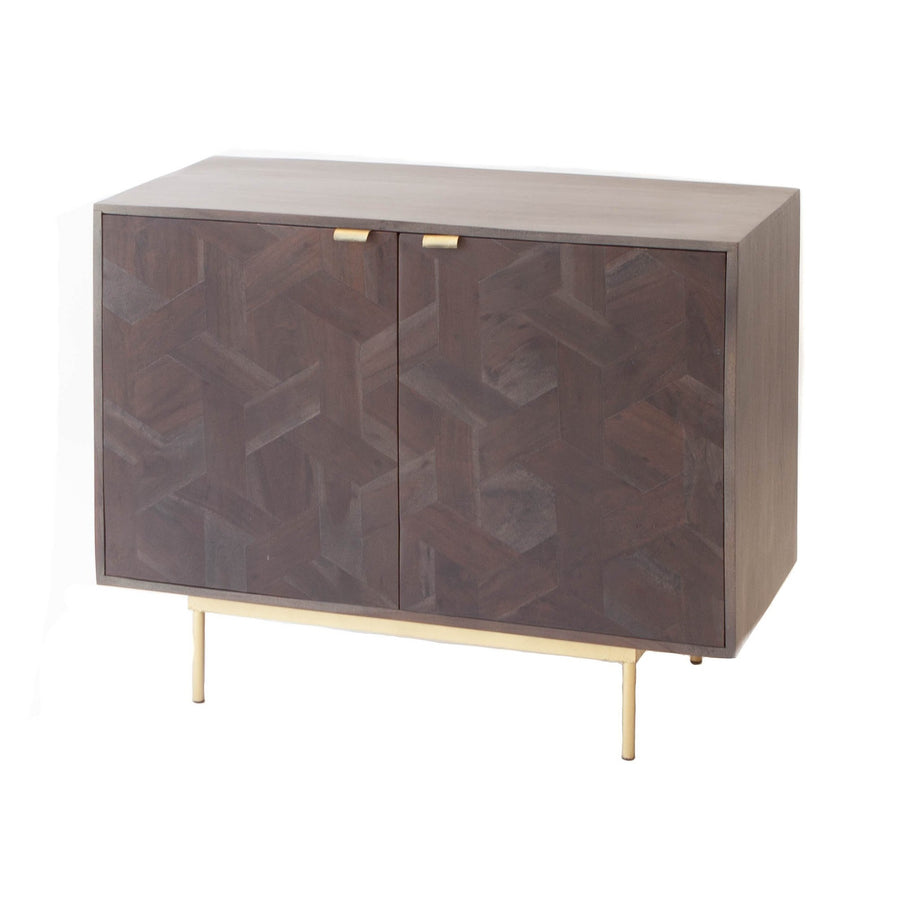 Cabinet - Dark Brown Wood w/ Brass Accents - 39"