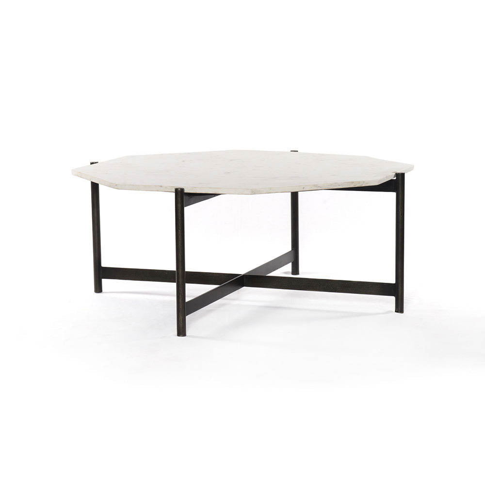 Coffee Table - Octagon White Marble w/ Black Frame