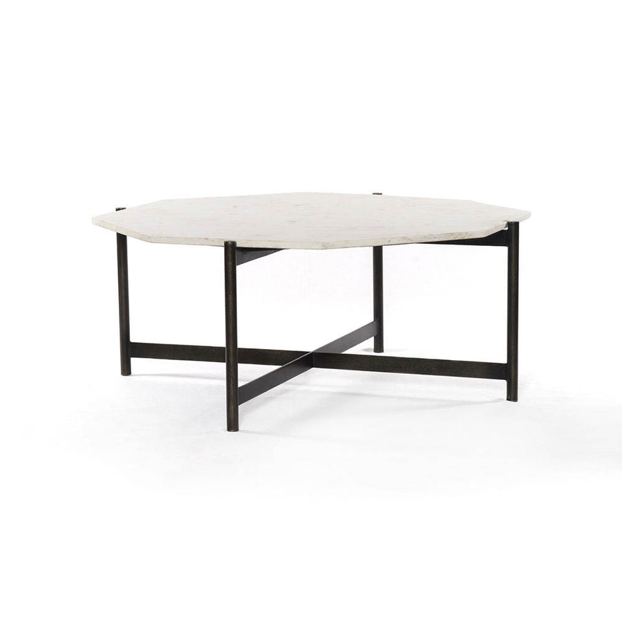 Coffee Table - Octagon White Marble w/ Black Frame
