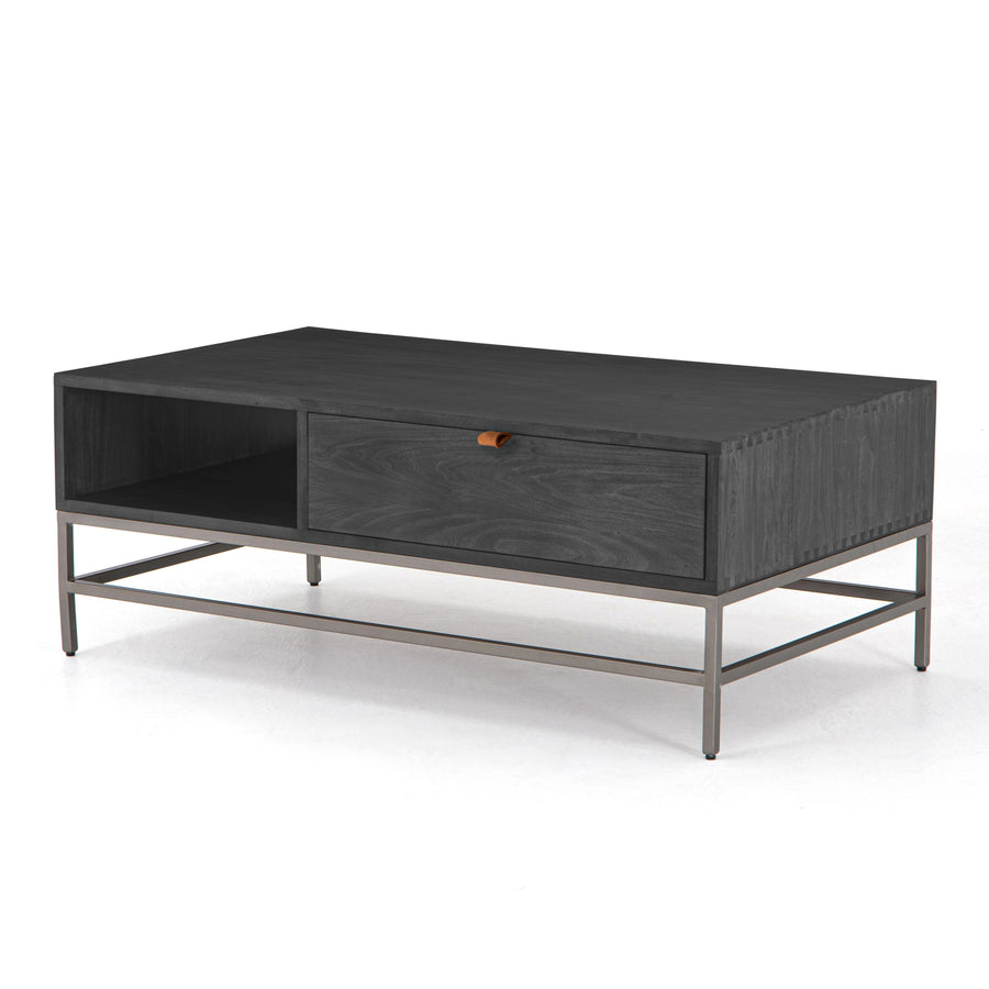 Trey Black Coffee Table w/ Wood & Leather Handle