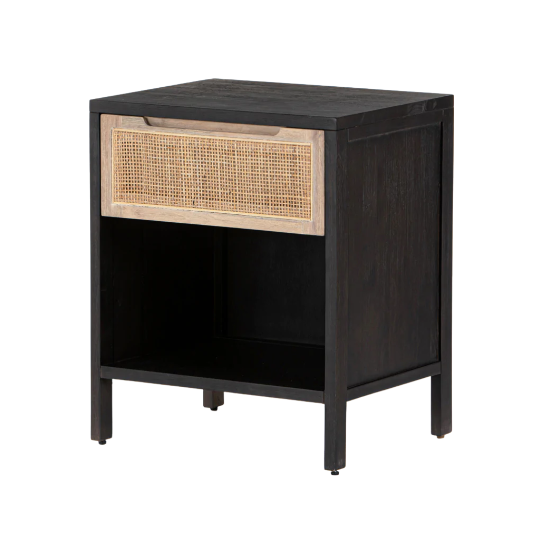 Nightstand -  Clarita Black Wood w/ Natural Weave