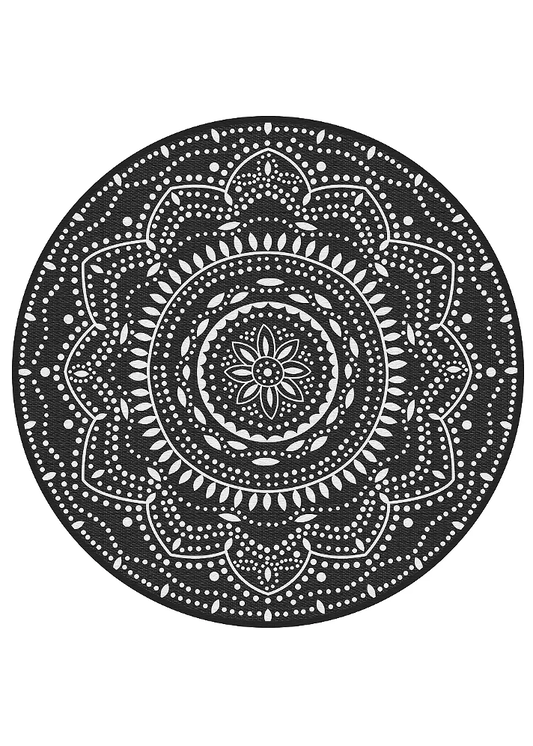 Round Black White Reversible Rug