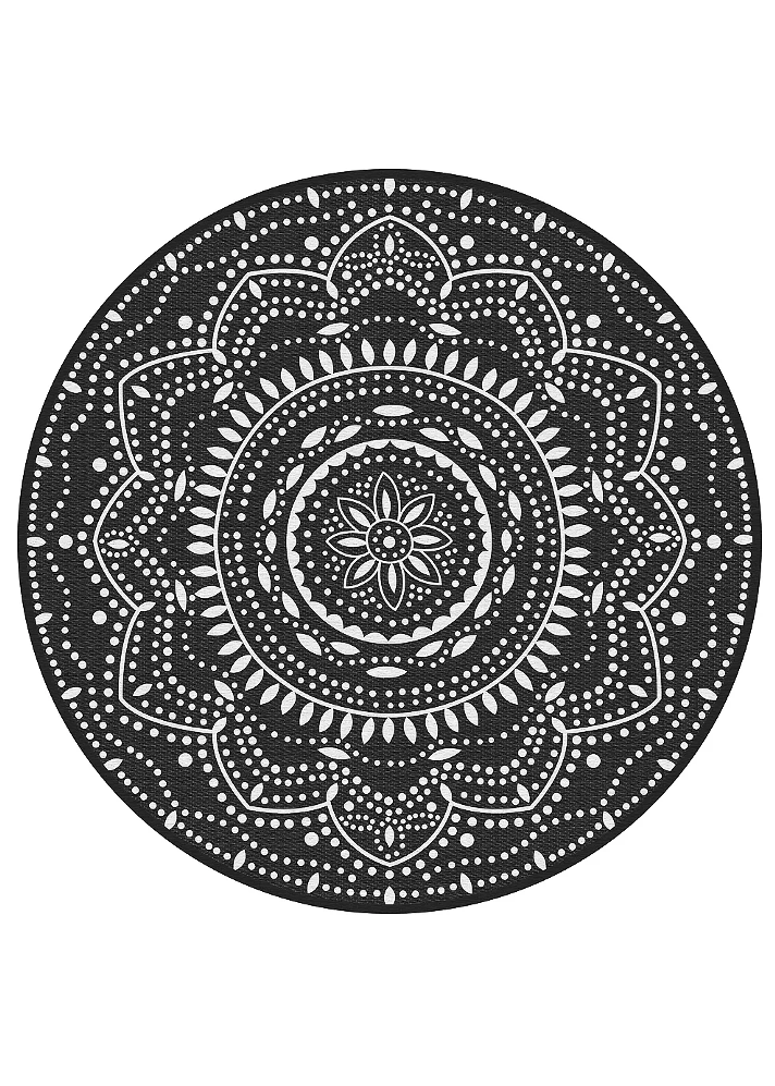 Round Black White Reversible Rug
