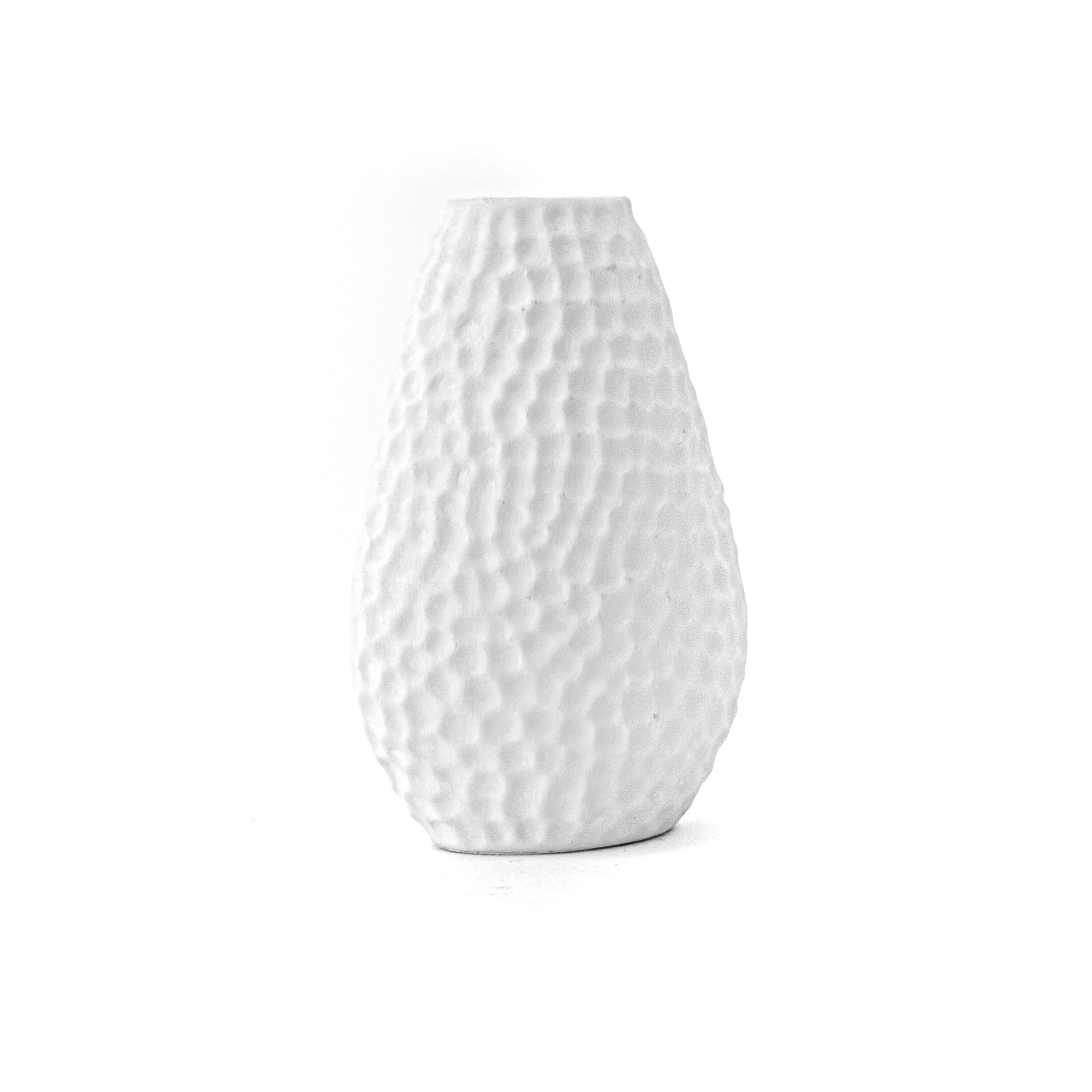 Small White Hammered Bulb Vase