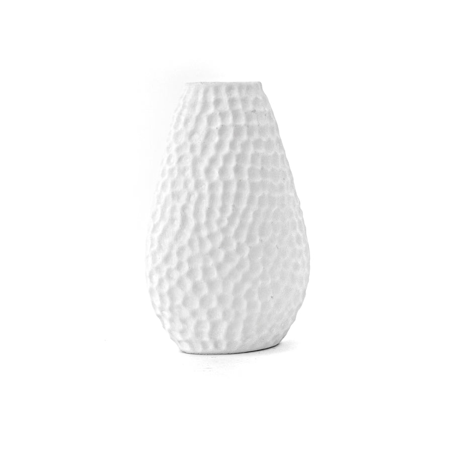 Small White Hammered Bulb Vase