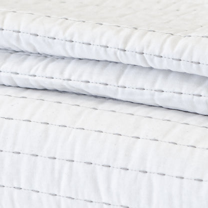 Queen White with Light Grey Striped Stitching