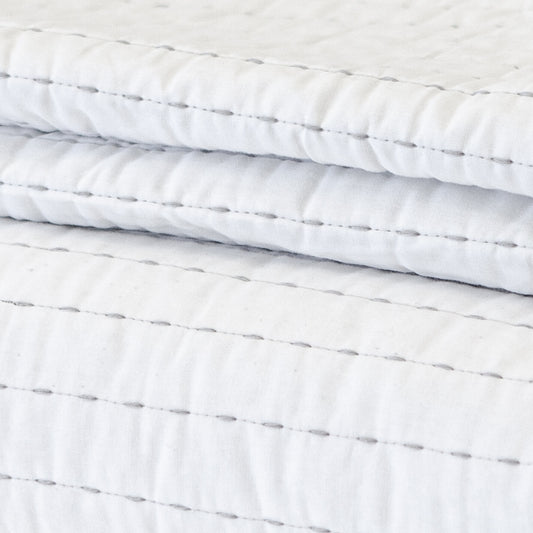 Queen White with Light Grey Striped Stitching