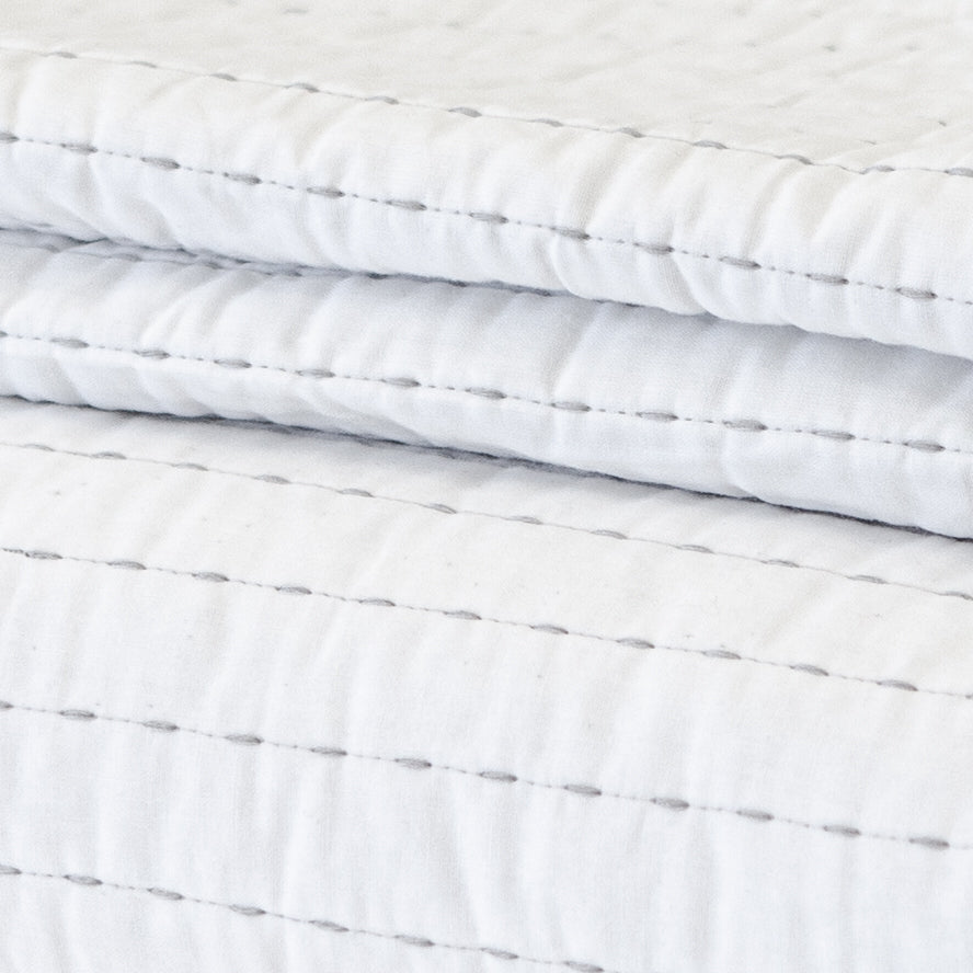 Queen White with Light Grey Striped Stitching