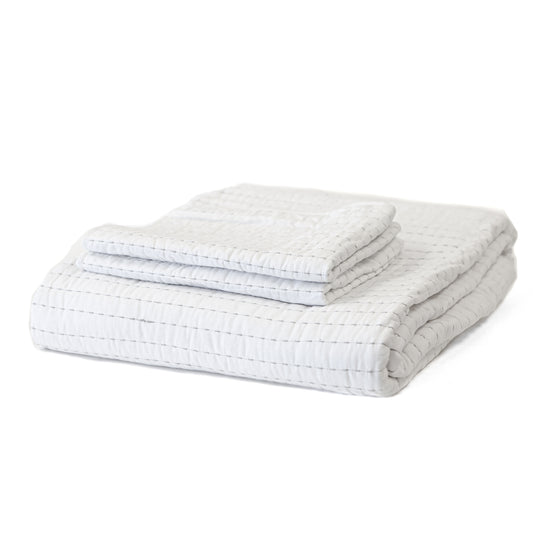 Queen White with Light Grey Striped Stitching