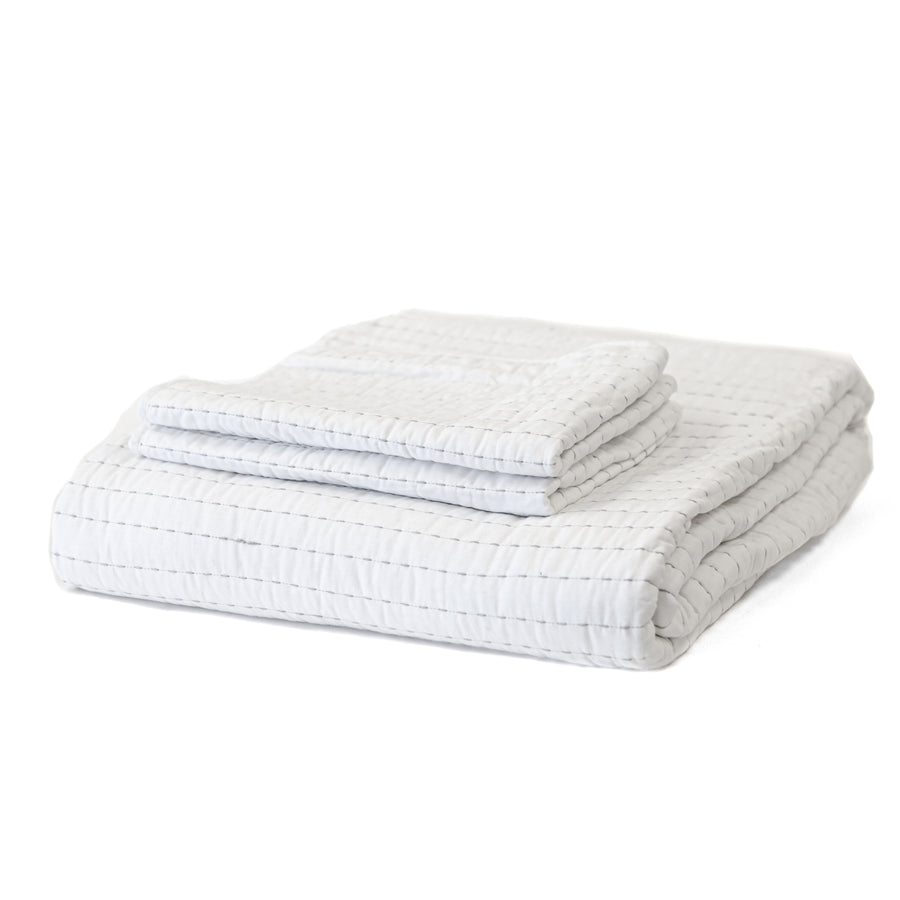 Queen White with Light Grey Striped Stitching