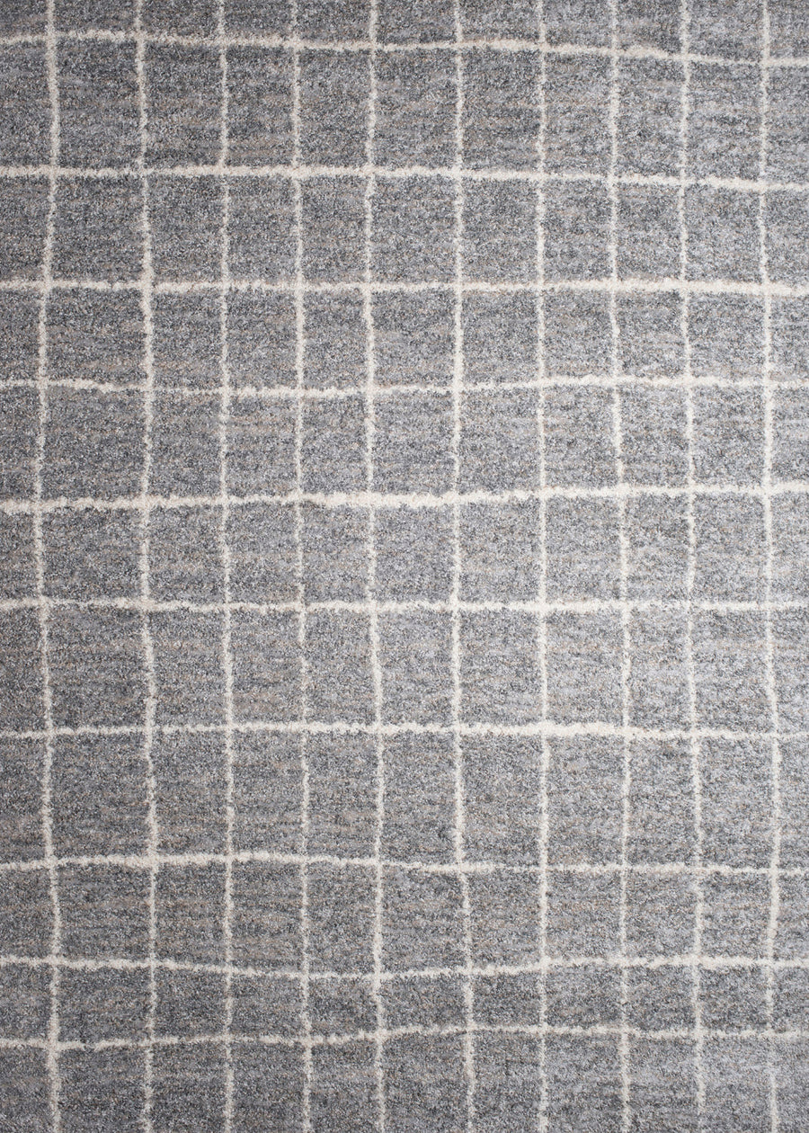 Grey and White Grid Rug