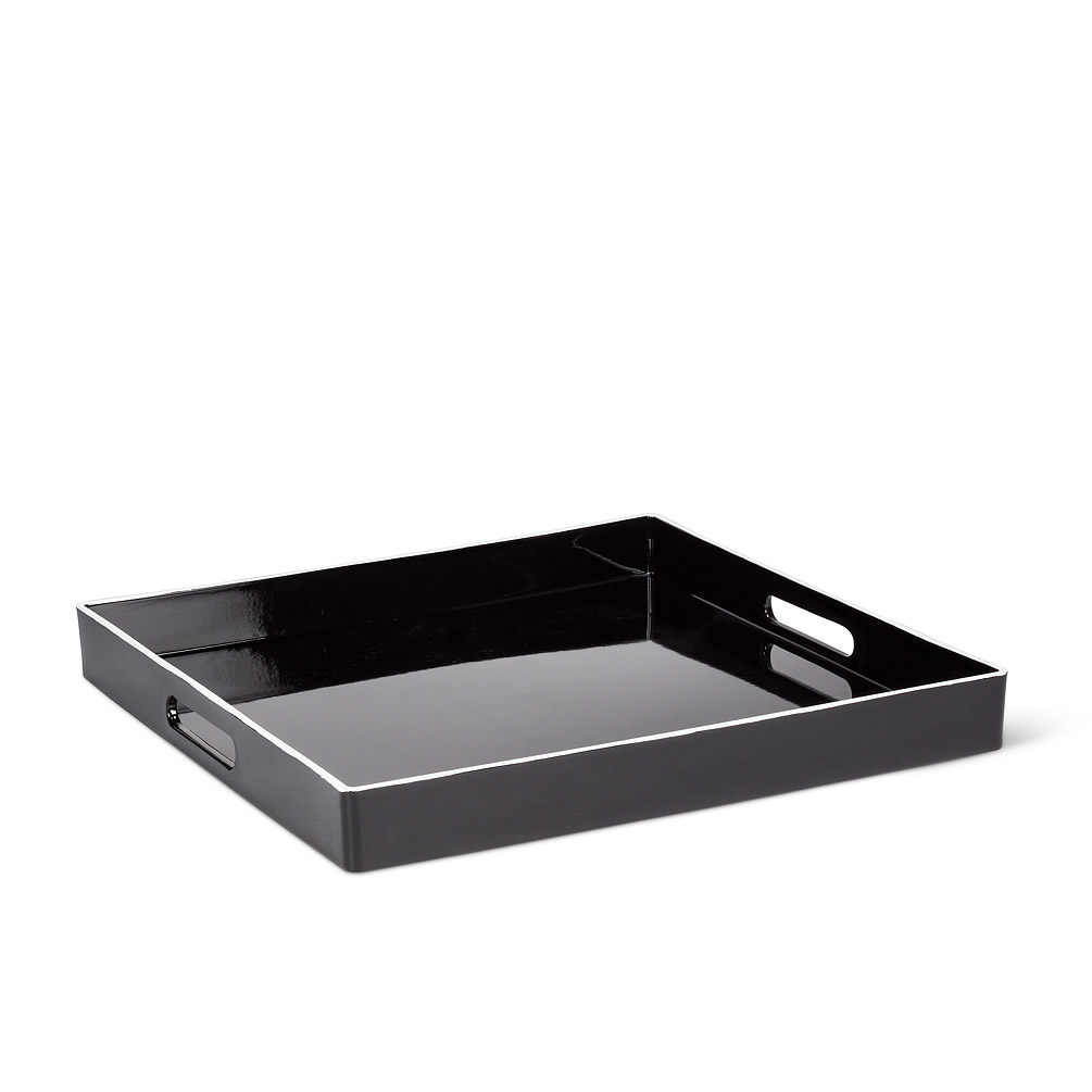Tray - Black Glossy Square w/ White Trim 14x14