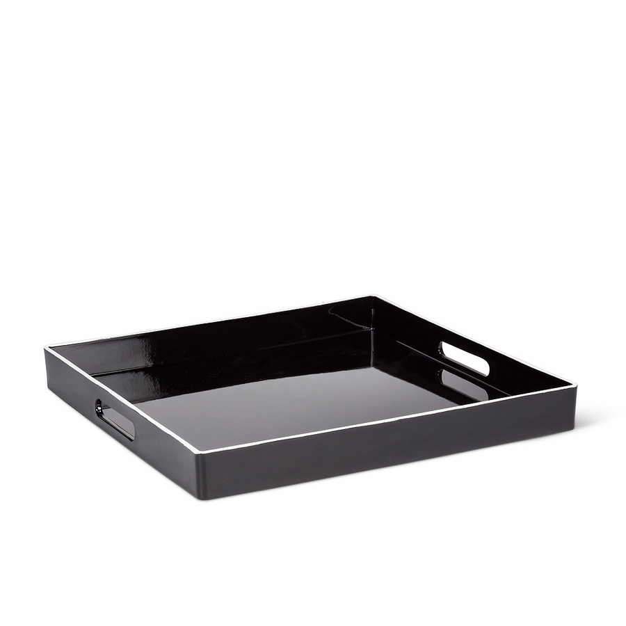 Tray - Black Glossy Square w/ White Trim 14x14