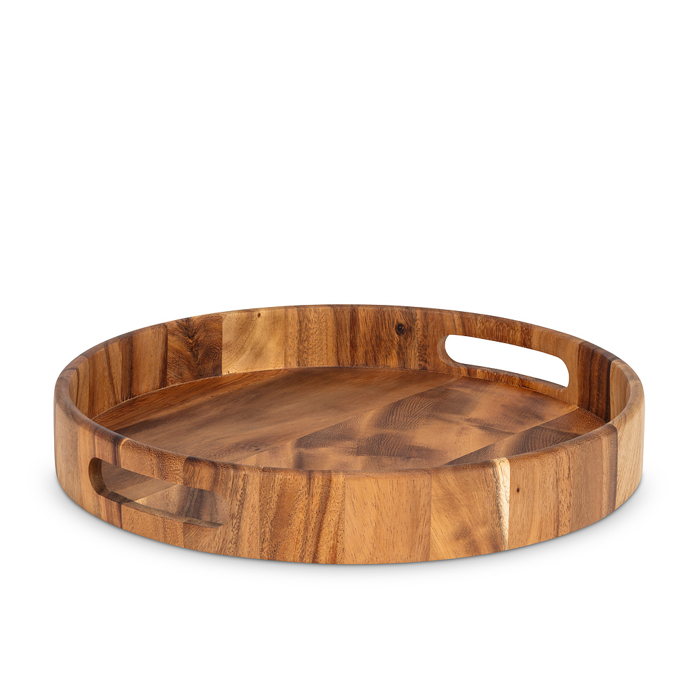 Tray - Acacia Wood Round w/ Handles 13"
