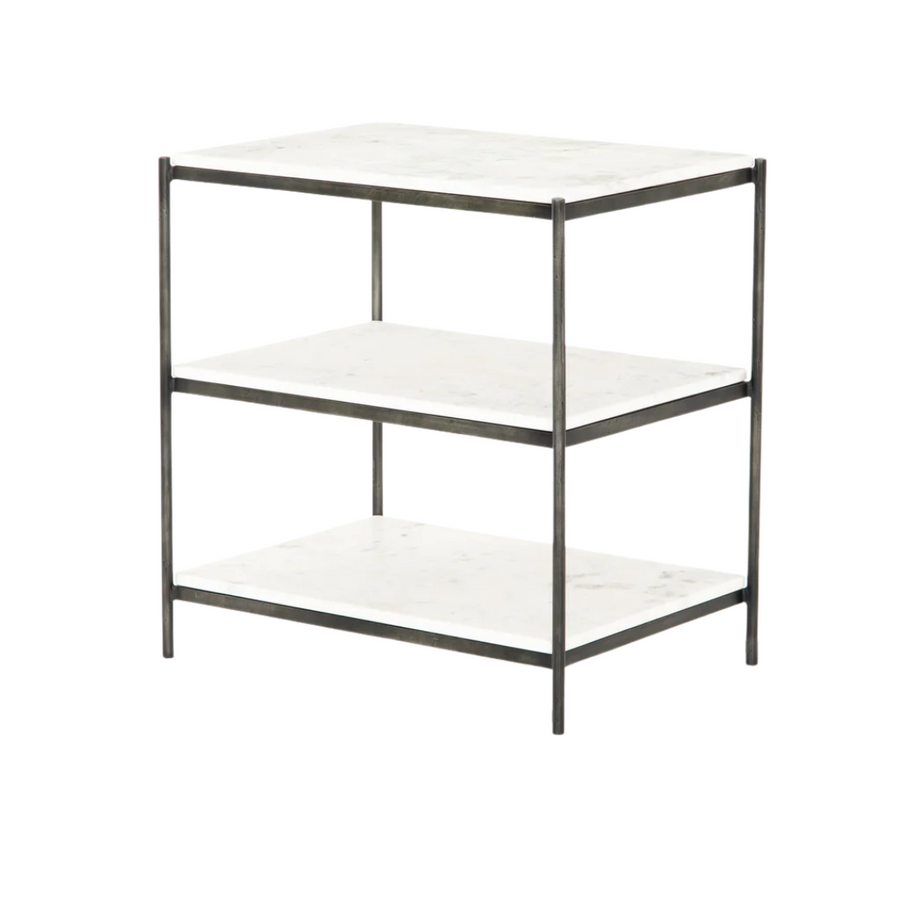 Nightstand -  Felix 3 Tier White Marble & Black Steel