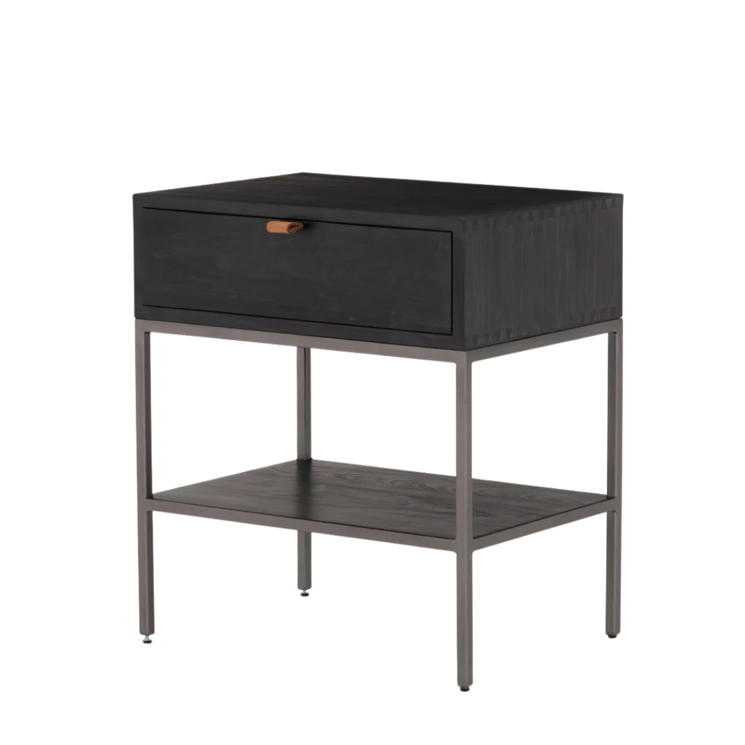 Nightstand -  Trey Black Wash w/ Leather Handle