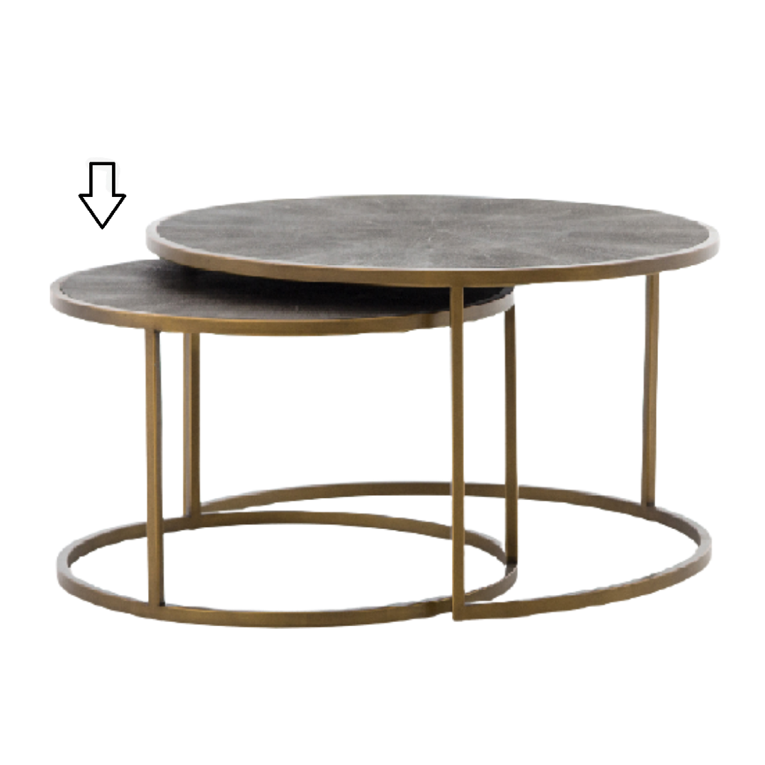 Small Shagreen Grey Coffee Table w/ Brass Frame