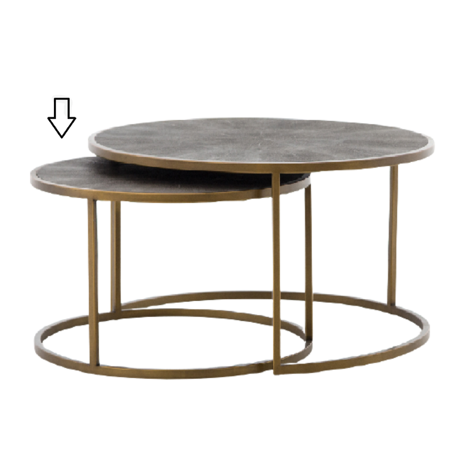 Small Shagreen Grey Coffee Table w/ Brass Frame