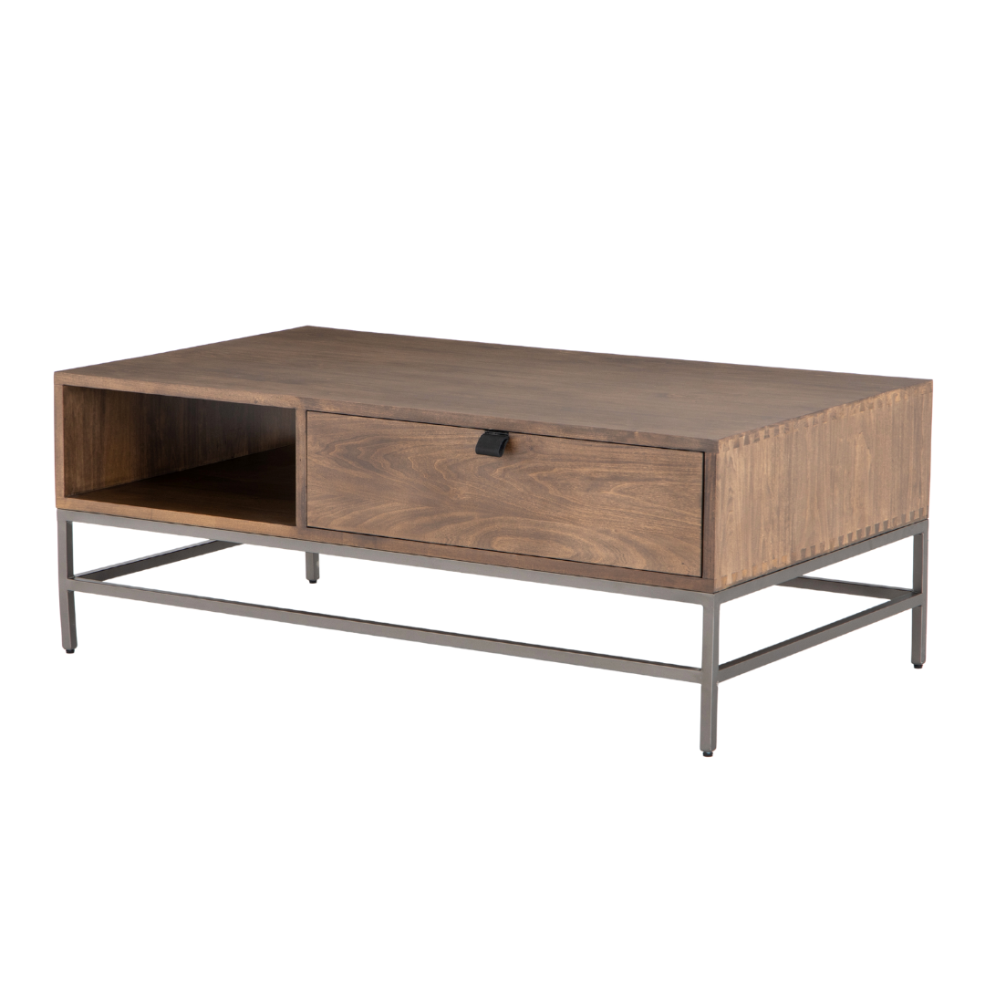 Coffee Table - Trey Walnut Wood w/ Leather Handle