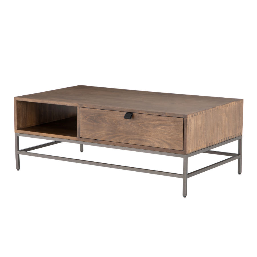 Coffee Table - Trey Walnut Wood w/ Leather Handle