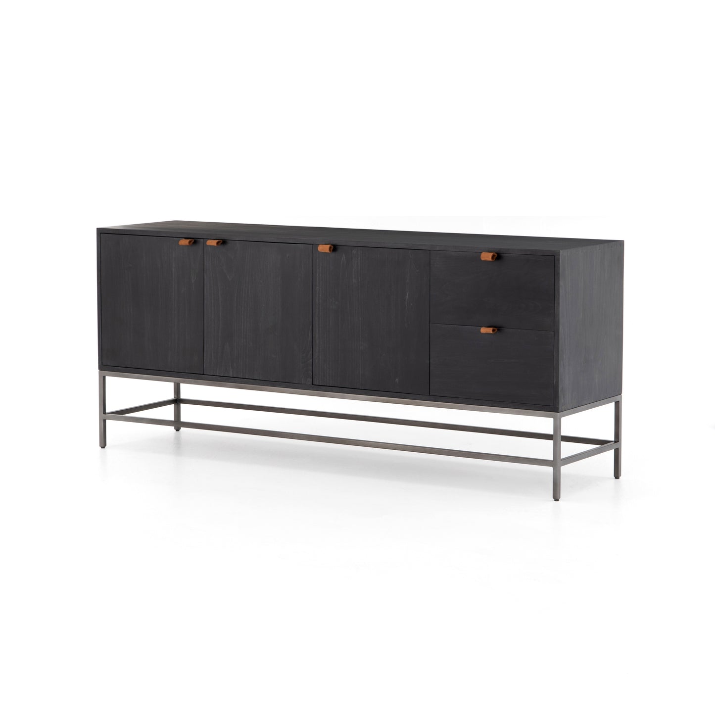 Credenza - Trey Black Wash w/ Leather Handle - 72"