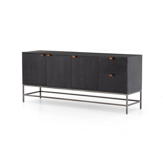 Credenza - Trey Black Wash w/ Leather Handle - 72"