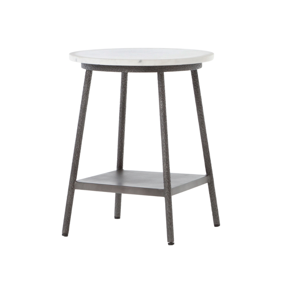 End Table - Lark White Marble Hammered Base