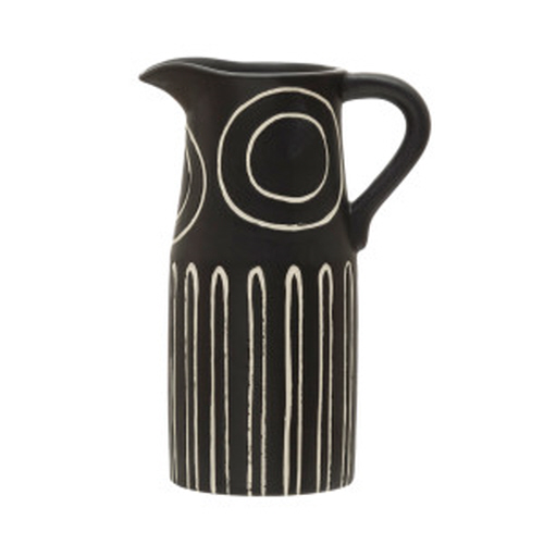 Black and White Pitcher with Embossed Circle/Stripe