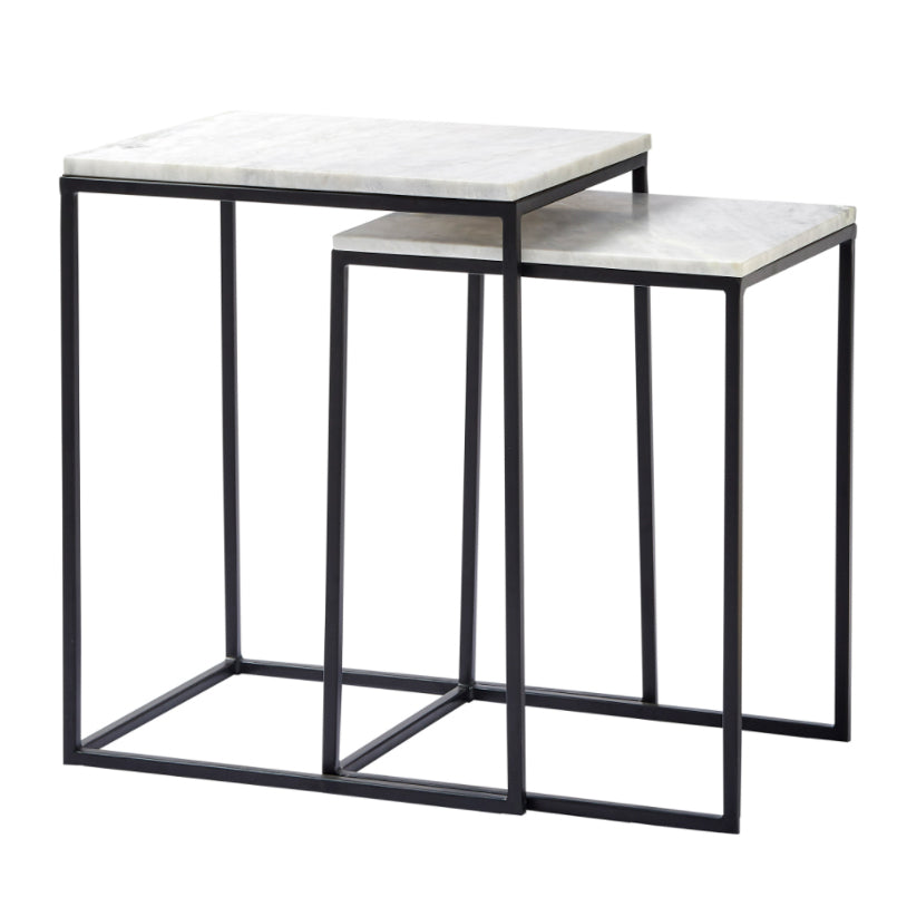 End Table - Chalmers Black Metal White Marble Small 14x18x12