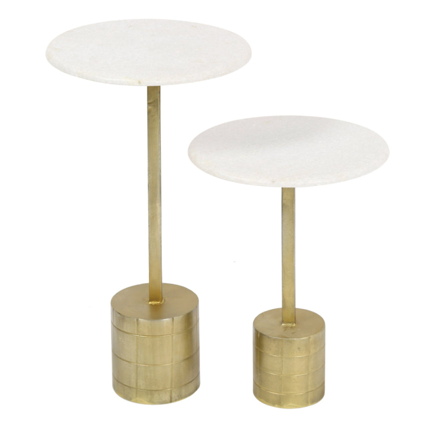 End Table - Travista Antique Brass Round White Marble Small 12x16x12