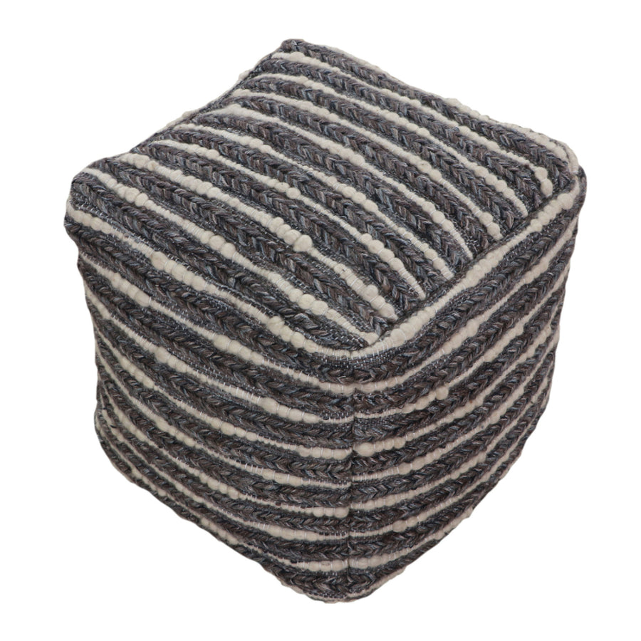 Pouf Dark Grey White Strip Cube