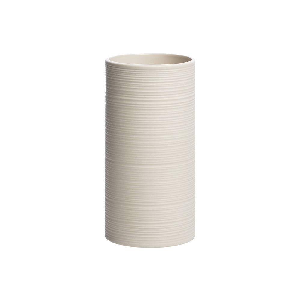Small Cream Matte Ribbed Cylinder Vase