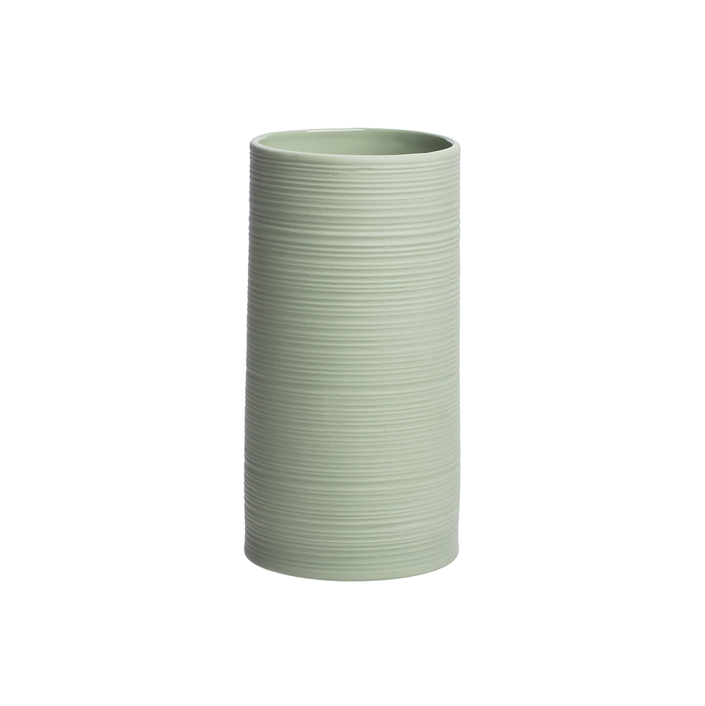 Small Green Matte Ribbed Cylinder Vase