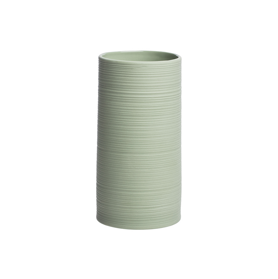 Small Green Matte Ribbed Cylinder Vase