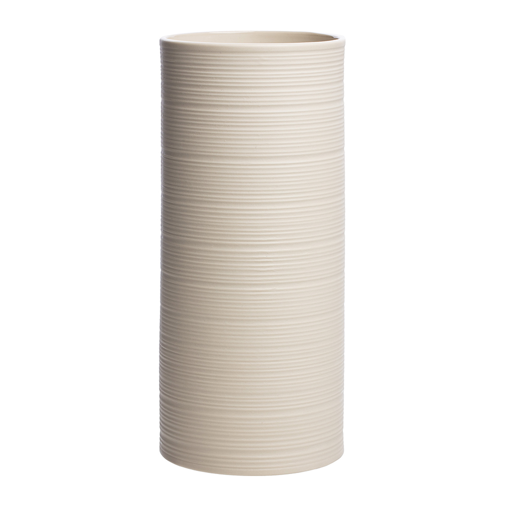 Large Cream Matte Ribbed Cylinder Vase
